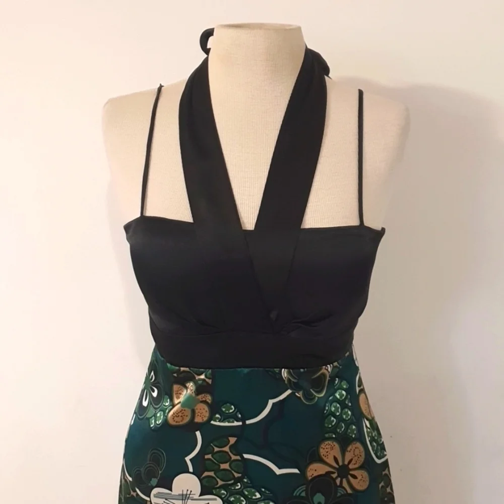 Garfunkle Size 12 Green Satin Floral Maxi Dress - Picture 2 of 7